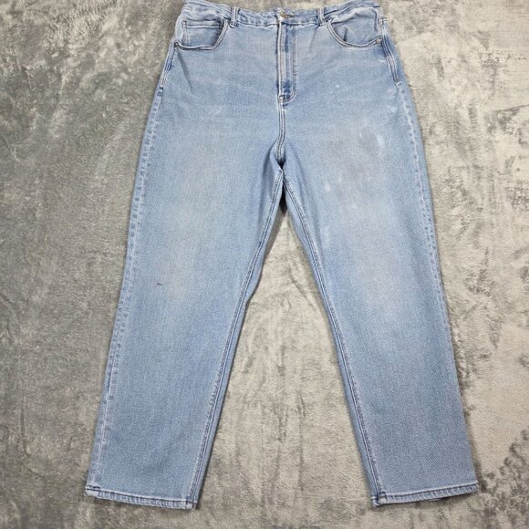 American Eagle Curvy Mom Jeans 18 Blue Stretch High Rise Ankle Length Distressed - Picture 1 of 11